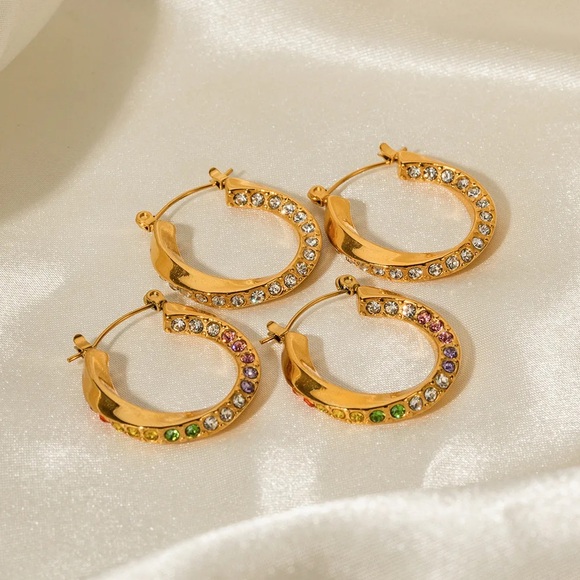 Two pair for $49*Hoop Earrings*18K Gold Plated Zircon Hoops*Tarnish Free - Picture 2 of 3